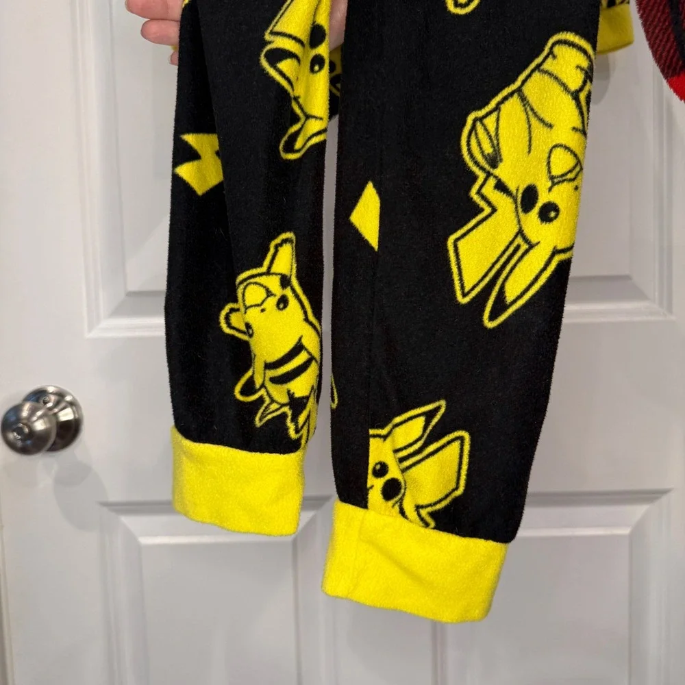 Pokemon Pikachu Kids Fleece Hooded One Piece‎ Pajama Union Suit Size M 8/10